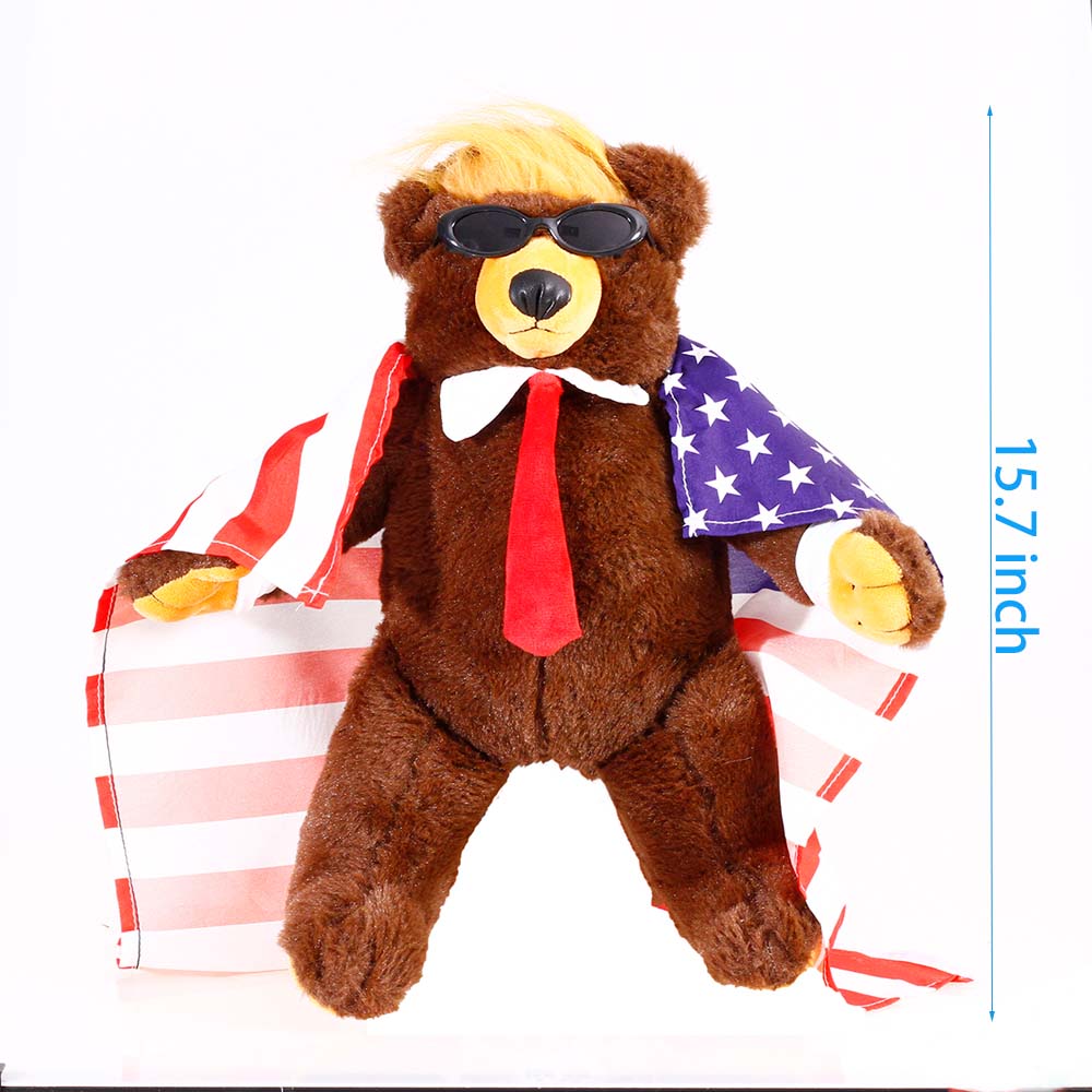 Trump Bear with Flag Cape and Sunglasses Donald Trump Merchandise Donald Trump Doll Trumpy Bear Donald Trump Gifts for Trump Supporters and Patriotic Americans