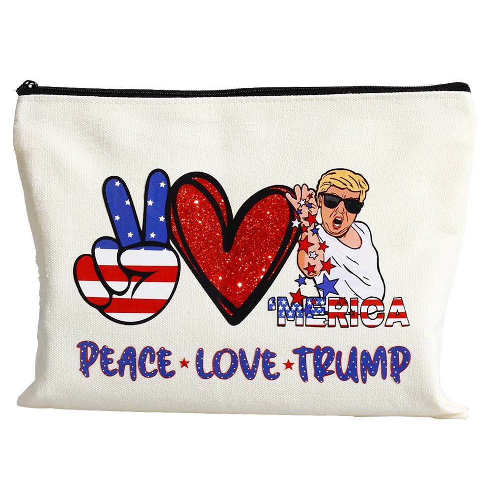 Cute Trump President Canvas Cosmetic Bag as Trump Merchandise Clearance Peace Love Makeup Zipper Pouch Bag for Women Trump Gift bags as Trump 2025 Gifts Inspirituial Gifts for Women Trump