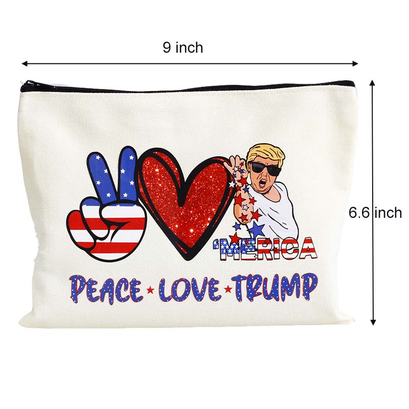 Cute Trump President Canvas Cosmetic Bag as Trump Merchandise Clearance Peace Love Makeup Zipper Pouch Bag for Women Trump Gift bags as Trump 2025 Gifts Inspirituial Gifts for Women Trump