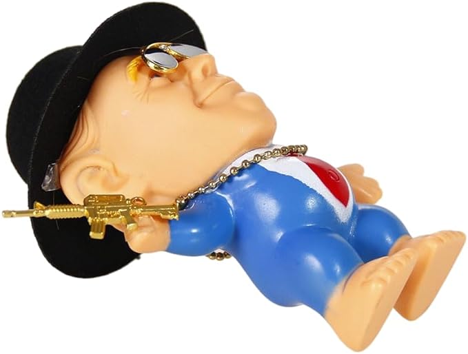 Trump merchandise Rubber Troll Doll trump gifts with Sunglasses Hat Golden Necklace Mini Toy Gun Trolls Toys Donald Trump Gifts for Trump Fans Donald Trump Merchandise (Style A)