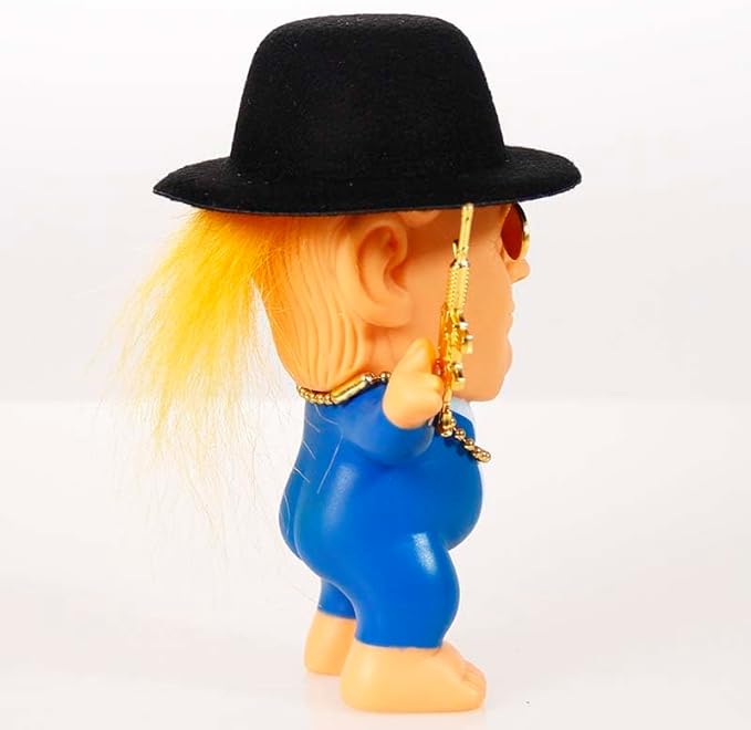 Trump merchandise Rubber Troll Doll trump gifts with Sunglasses Hat Golden Necklace Mini Toy Gun Trolls Toys Donald Trump Gifts for Trump Fans Donald Trump Merchandise (Style A)