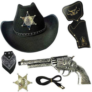 Wild West Cowboys Set Gun and Holster with Badge Belt Bandana (Bandanna and Gun Set)