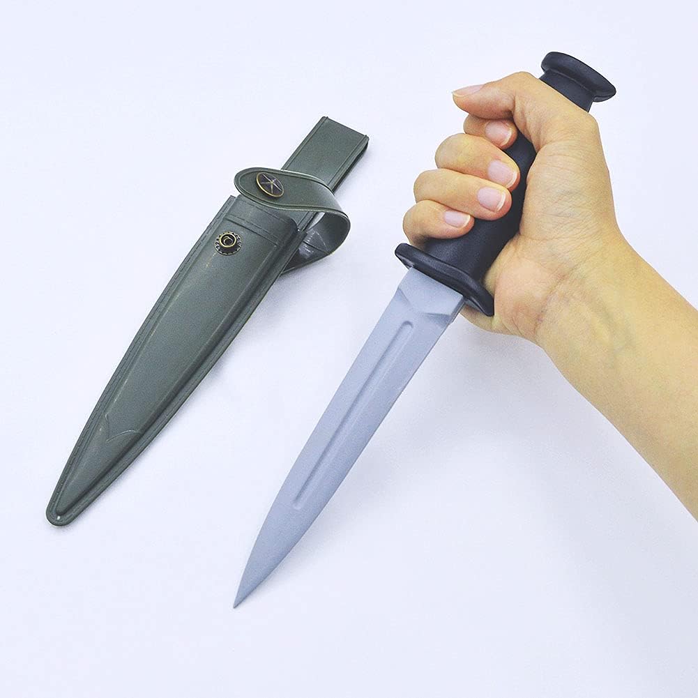 Rubber Dagger Prop Knife Harmless Safe Fake Knife with Army Green Scabbard Length 10.5 Inch