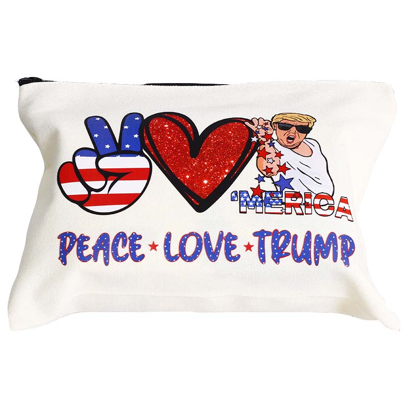 Cute Trump President Canvas Cosmetic Bag as Trump Merchandise Clearance Peace Love Makeup Zipper Pouch Bag for Women Trump Gift bags as Trump 2025 Gifts Inspirituial Gifts for Women Trump