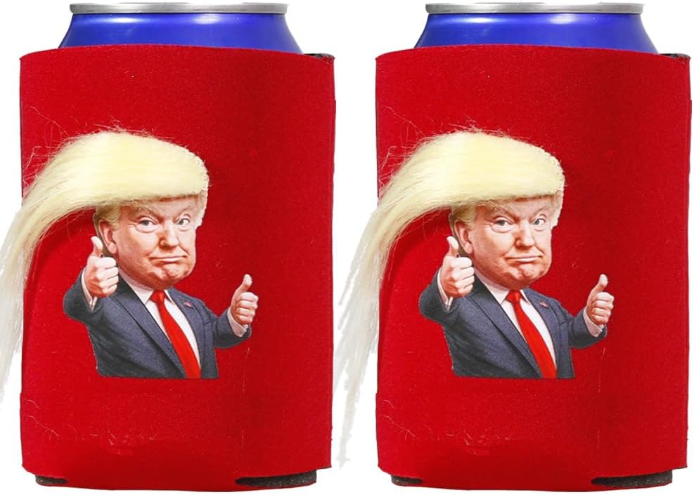 2 Pcs Funny Hair Donald Trump Mugshot Can Cooler Sleeves Trump Supporter Foam Can Huggers Soda Pop and Beer Neoprene Coolie Can Coolers