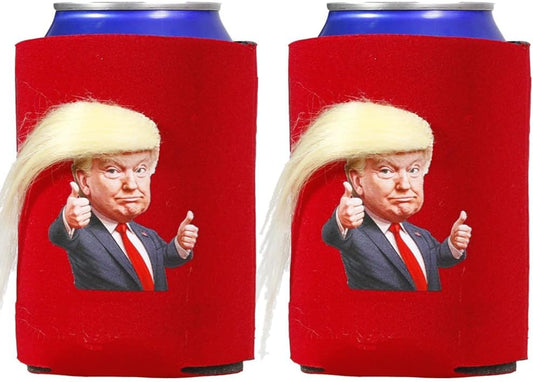 2 Pcs Funny Hair Donald Trump Mugshot Can Cooler Sleeves Trump Supporter Foam Can Huggers Soda Pop and Beer Neoprene Coolie Can Coolers