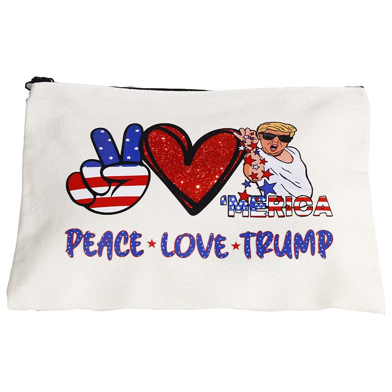 Cute Trump President Canvas Cosmetic Bag as Trump Merchandise Clearance Peace Love Makeup Zipper Pouch Bag for Women Trump Gift bags as Trump 2025 Gifts Inspirituial Gifts for Women Trump