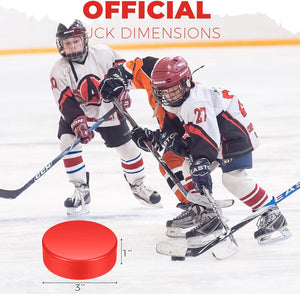 Lanxitown 4pcs Soft Polyurethane Foam Hockey Pucks Black and Red Hockey Pucks Ice Hockey Pucks for Practicing and Classic Training Hockey Training Equipment Hockey Gifts