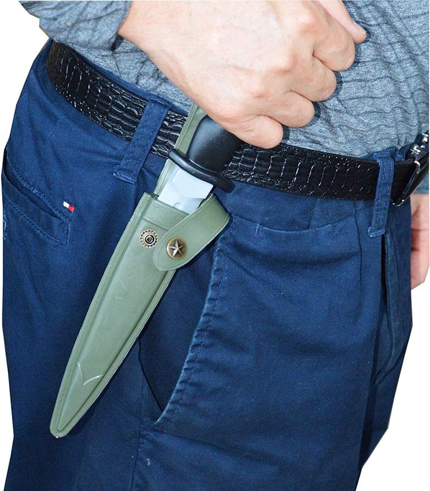 Rubber Dagger Prop Knife Harmless Safe Fake Knife with Army Green Scabbard Length 10.5 Inch