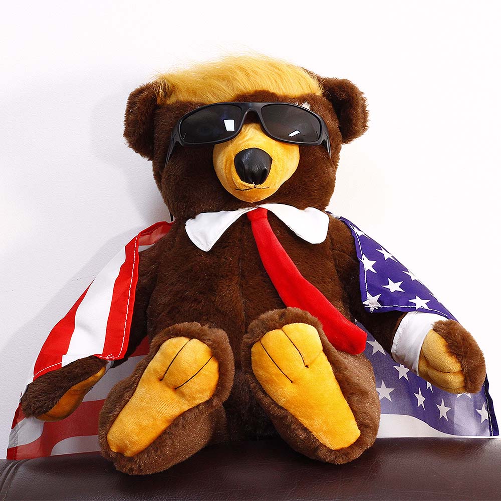 Trump Bear with Flag Cape and Sunglasses Donald Trump Merchandise Donald Trump Doll Trumpy Bear Donald Trump Gifts for Trump Supporters and Patriotic Americans