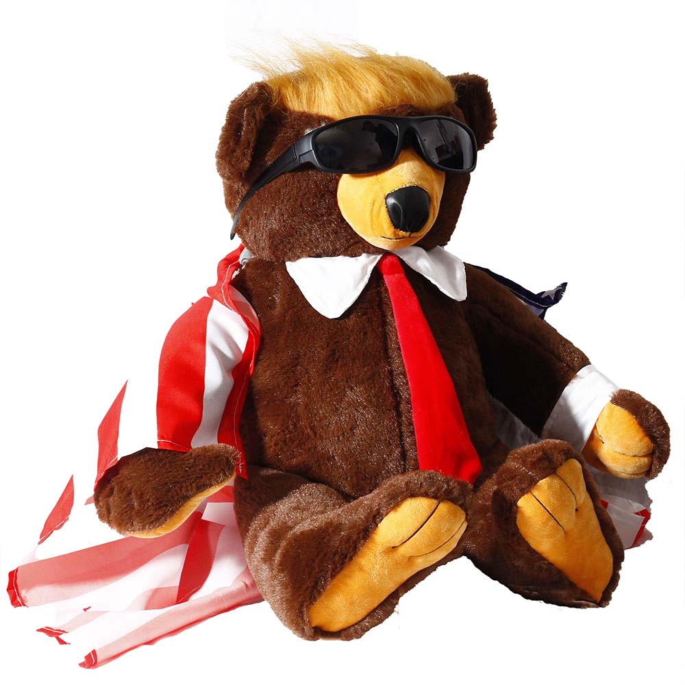 Trump Bear with Flag Cape and Sunglasses Donald Trump Merchandise Donald Trump Doll Trumpy Bear Donald Trump Gifts for Trump Supporters and Patriotic Americans