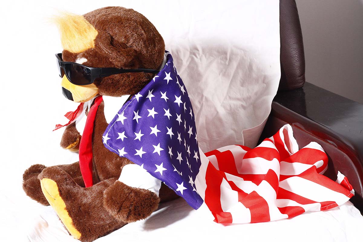 Trump Bear with Flag Cape and Sunglasses Donald Trump Merchandise Donald Trump Doll Trumpy Bear Donald Trump Gifts for Trump Supporters and Patriotic Americans