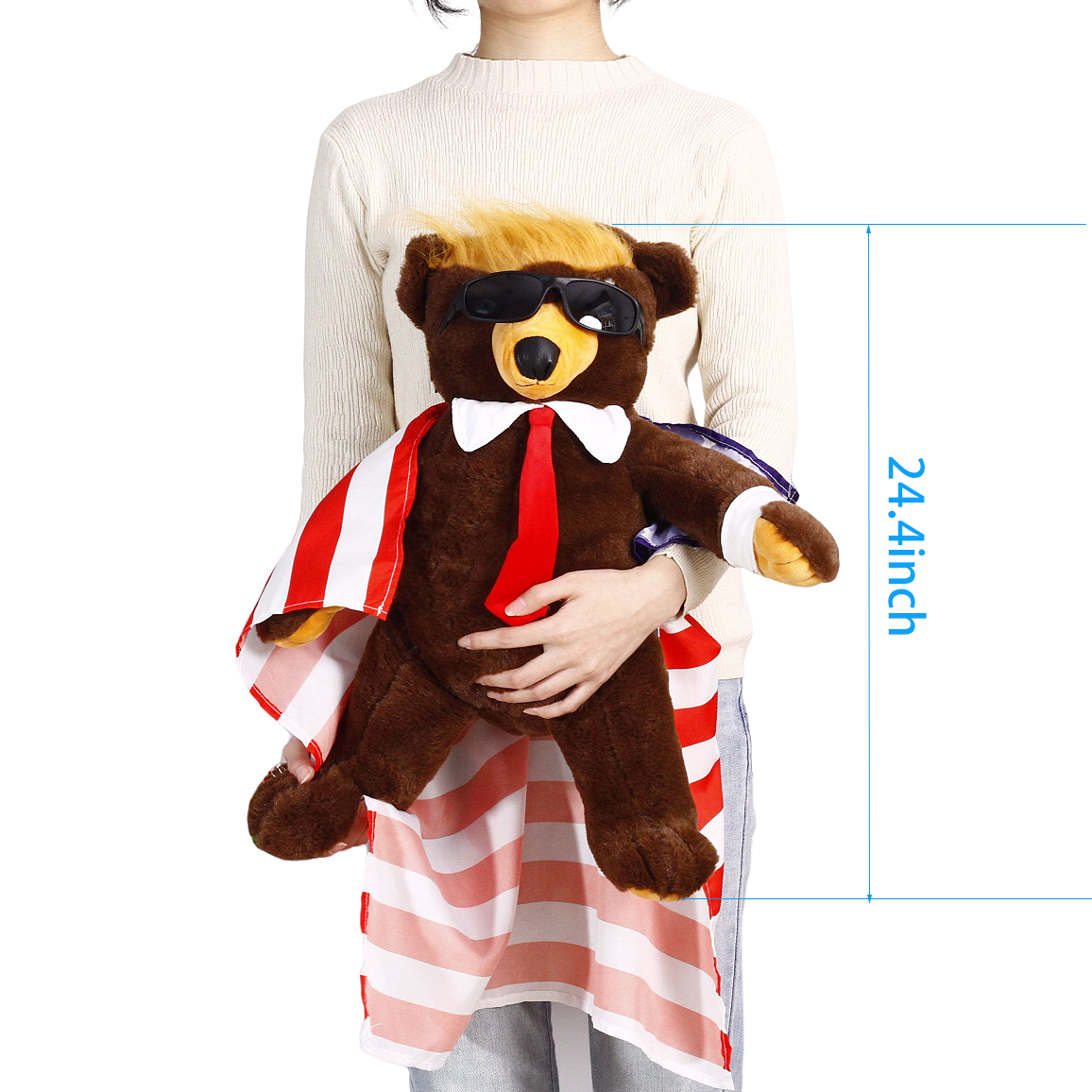 Trump Bear with Flag Cape and Sunglasses Donald Trump Merchandise Donald Trump Doll Trumpy Bear Donald Trump Gifts for Trump Supporters and Patriotic Americans