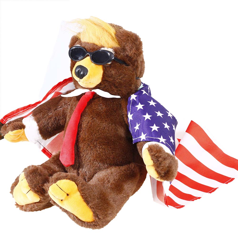 Trump Bear with Flag Cape and Sunglasses Donald Trump Merchandise Donald Trump Doll Trumpy Bear Donald Trump Gifts for Trump Supporters and Patriotic Americans