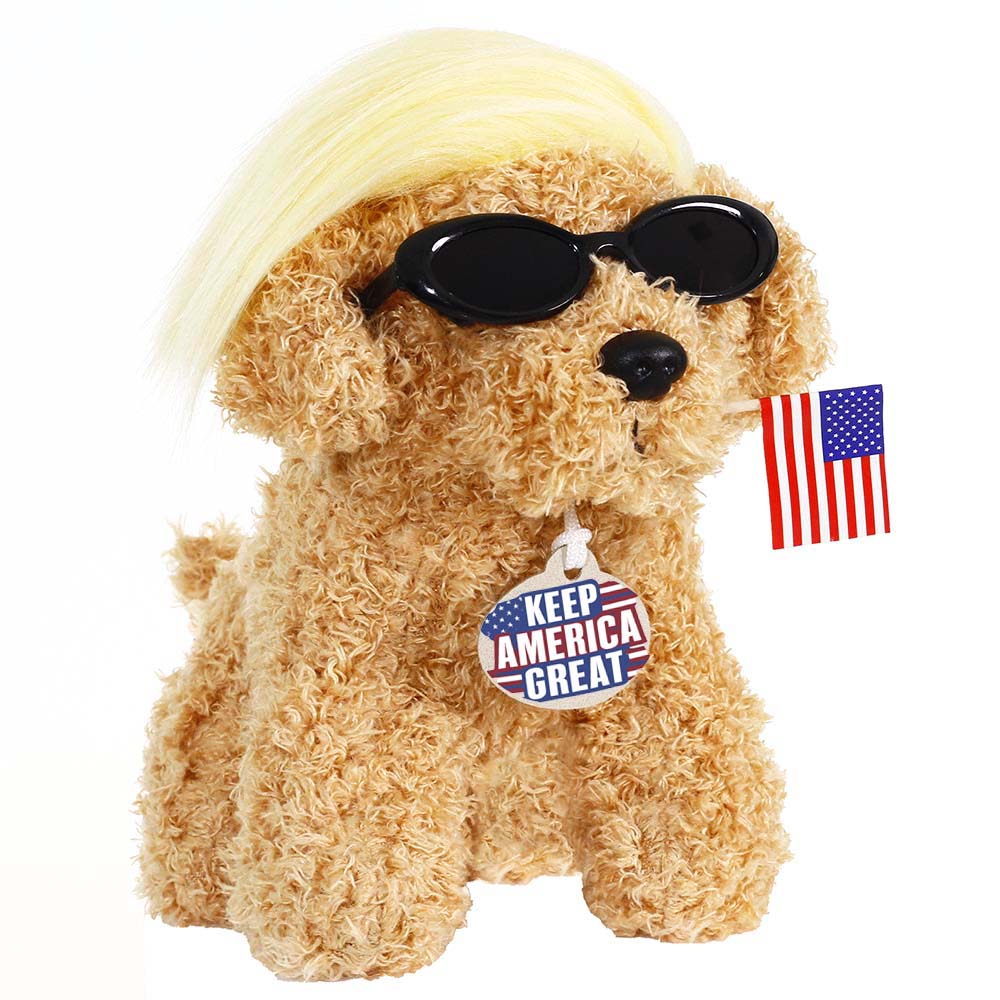 Trump Teddy Dog with Wig, Tag and Flag Donald Trump Merchandise Trump Doll Trump Dog Toy Funny Trump Gifts Trump Decor Funny Toys Donald Trump Gifts Trump Accessories