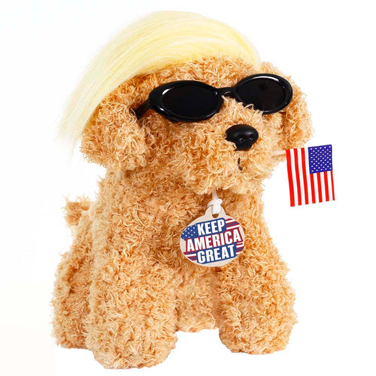 Trump Teddy Dog with Wig, Tag and Flag Donald Trump Merchandise Trump Doll Trump Dog Toy Funny Trump Gifts Trump Decor Funny Toys Donald Trump Gifts Trump Accessories