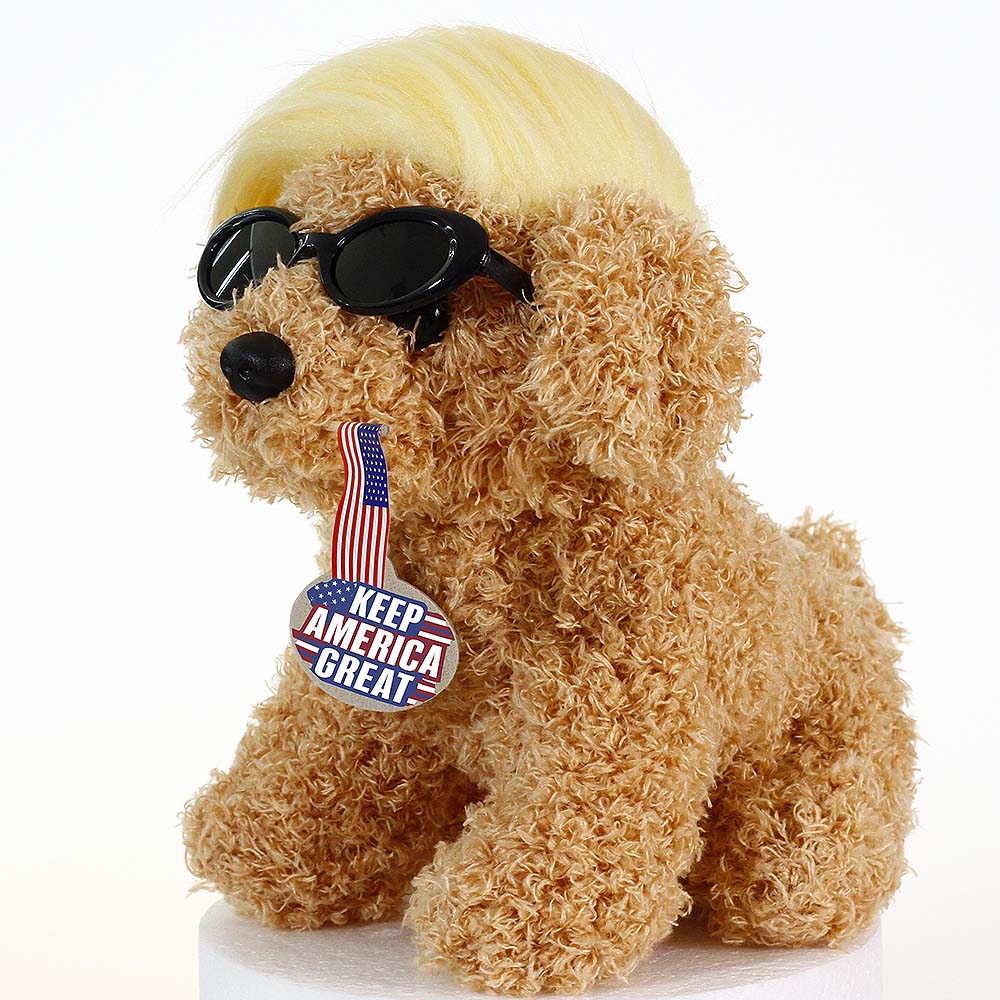 Trump Teddy Dog with Wig, Tag and Flag Donald Trump Merchandise Trump Doll Trump Dog Toy Funny Trump Gifts Trump Decor Funny Toys Donald Trump Gifts Trump Accessories