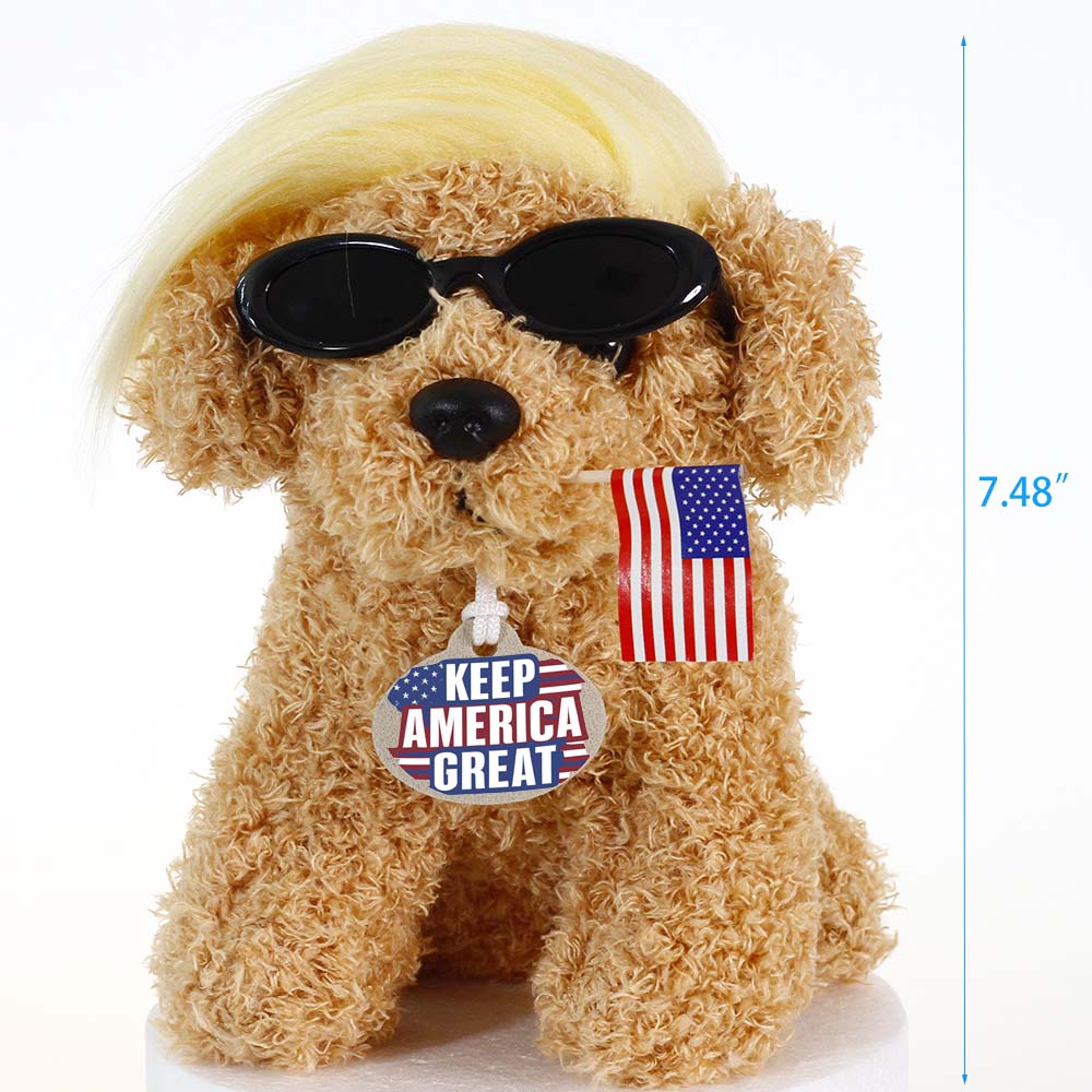 Trump Teddy Dog with Wig, Tag and Flag Donald Trump Merchandise Trump Doll Trump Dog Toy Funny Trump Gifts Trump Decor Funny Toys Donald Trump Gifts Trump Accessories