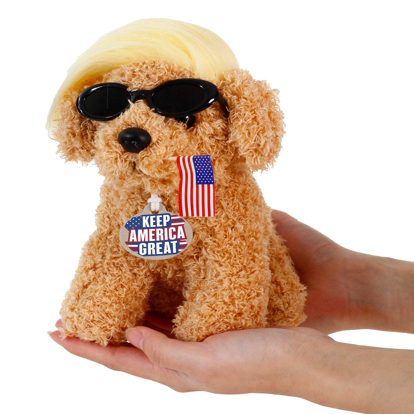 Trump Teddy Dog with Wig, Tag and Flag Donald Trump Merchandise Trump Doll Trump Dog Toy Funny Trump Gifts Trump Decor Funny Toys Donald Trump Gifts Trump Accessories