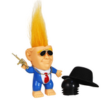 Trump merchandise Rubber Troll Doll trump gifts with Sunglasses Hat Golden Necklace Mini Toy Gun Trolls Toys Donald Trump Gifts for Trump Fans Donald Trump Merchandise (Style A)